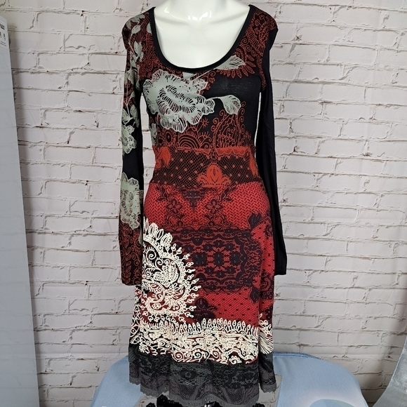 DESIGUAL Women’s Black Red Printed Dress - Picture 2 of 11